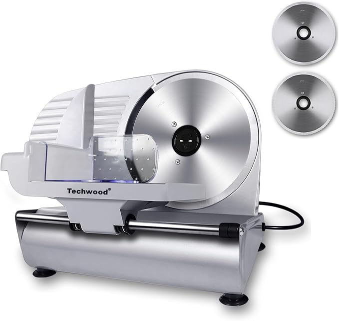 Techwood Electric Meat Slicer, 200W Electric Deli Food Slicer with 9” Removable Stainless Steel Blade & Adjustable Thickness Dial, for Home Use, Ideal for Meat Jerky, Hard Cheese, Vegetables & Bread
