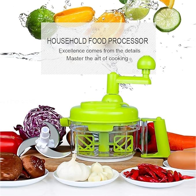 Tenta Kitchen Food processes Hand Crank Food Processor/Manual Food Chopper/Meat Grinder/Vegetable Dicer And Mincer/Fruit Blender With Egg Separator Rotary Onion Chopper(2 Sets steel blades)