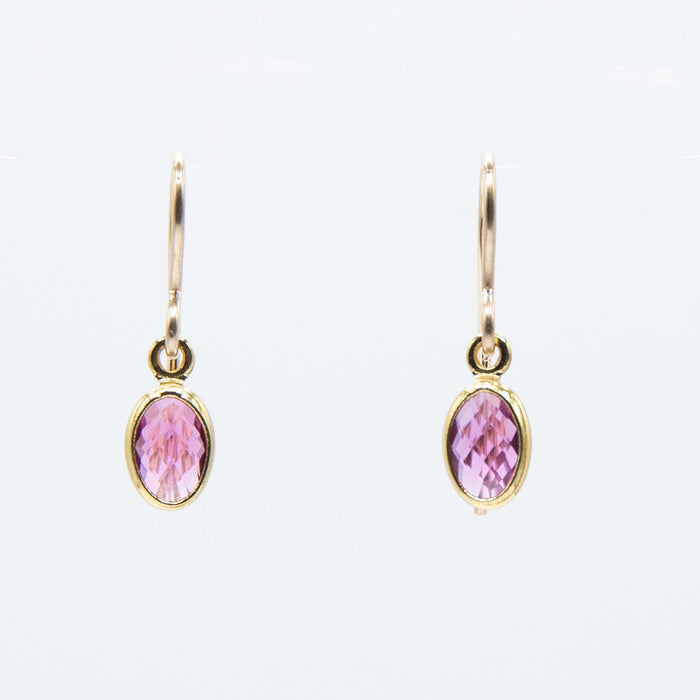 Tiny Oval Strawberry Crystal Gold Earrings