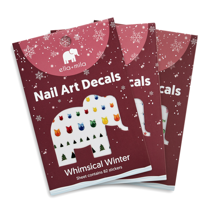 Toast to the Holidays nail decal bundle: three holiday decal packs in festive red packaging – ella+mila