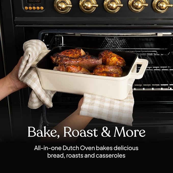 TOMO Cast Iron Bread Oven, 10" x 5" Full Size Loaf - Dutch Oven Bread Cloche with Steam Circulating Lid for Perfect Sourdough