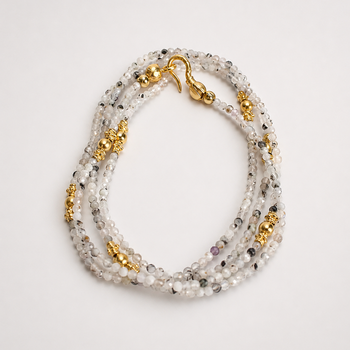 Tourmalinated Moonstone and Gold Vermeil Beaded Necklace