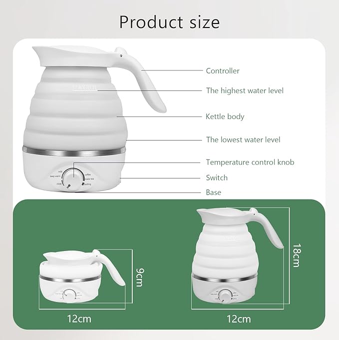 Travel Foldable Electric Kettle - 110V 700ml Collapsible Kettle White