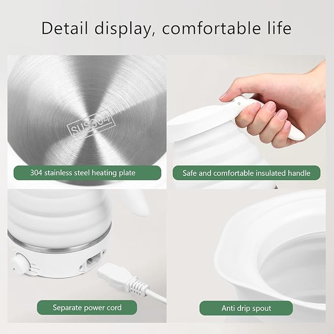 Travel Foldable Electric Kettle - 110V 700ml Collapsible Kettle White