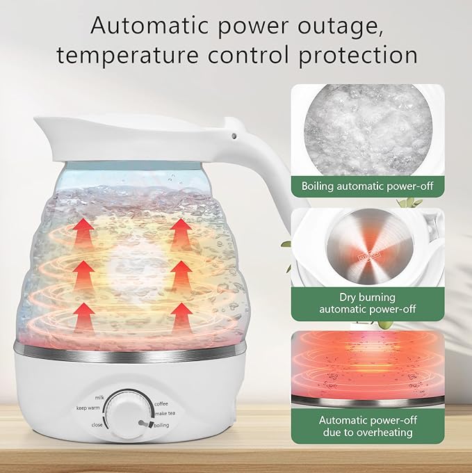Travel Foldable Electric Kettle - 110V 700ml Collapsible Kettle White