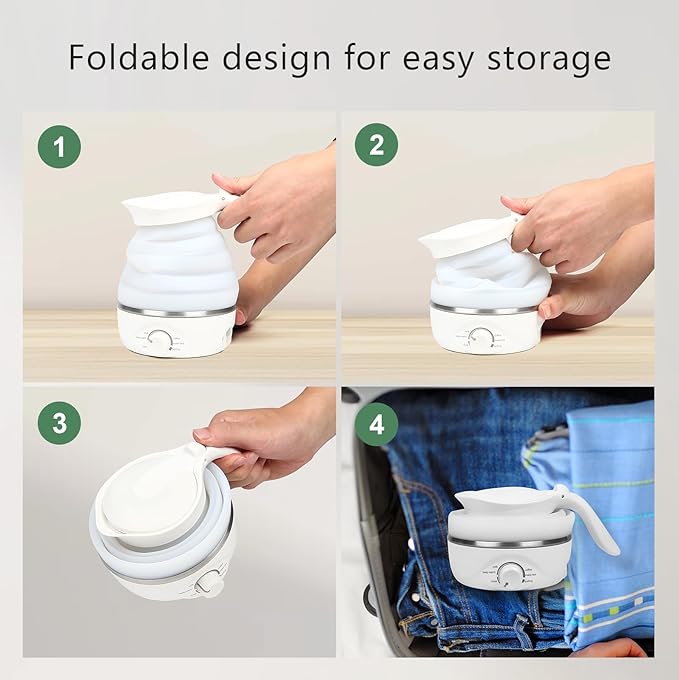 Travel Foldable Electric Kettle - 110V 700ml Collapsible Kettle White