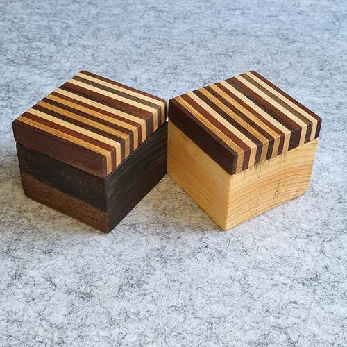 Twist Top Wooden Box with Stripes handcrafted from domestic hardwoods with a polished finish