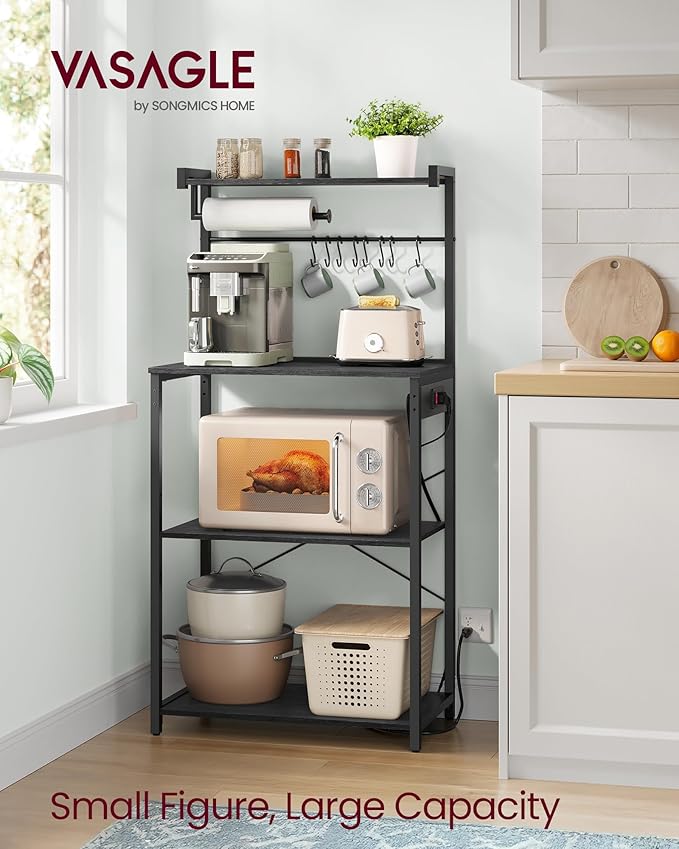 VASAGLE 4-Tier Kitchen Bakers Rack with Power Outlet, 23.6-Inch Wide