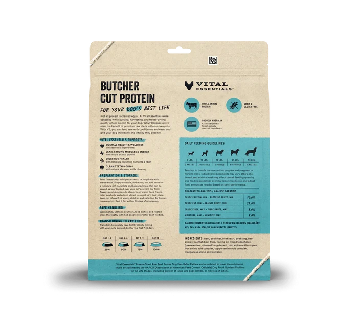 Vital Essentials Dog Freeze Dried Food Beef Mini Patties