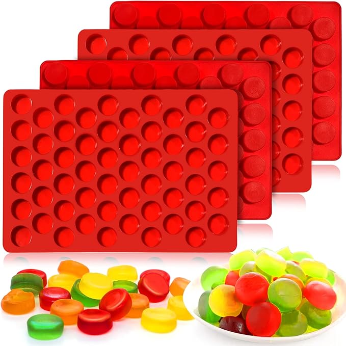 Vodolo Gummy Molds Silicone for Keto Snacks, 4 Pcs 55-Cavity Round Shape Mold for Apple Cider Vinegar Gummies Candy Making Supplies