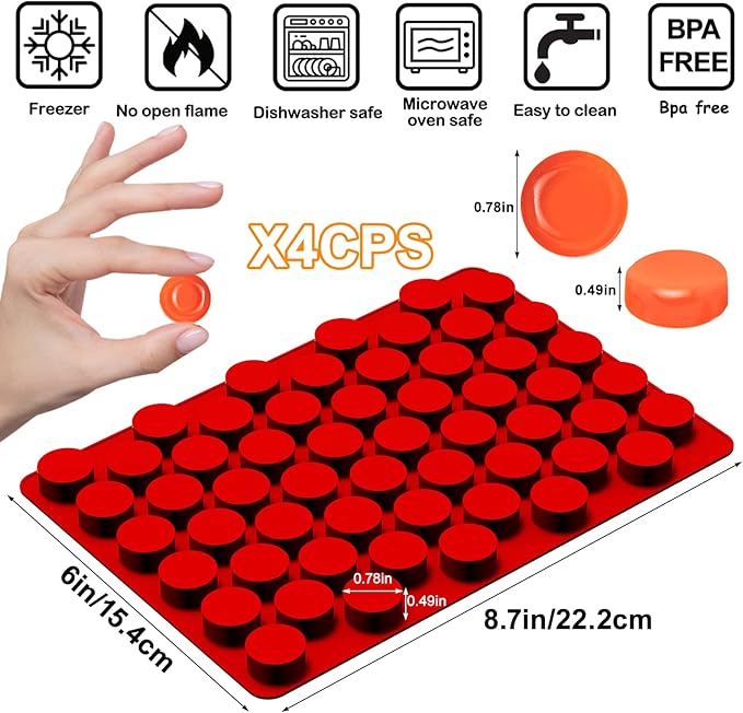 Vodolo Gummy Molds Silicone for Keto Snacks, 4 Pcs 55-Cavity Round Shape Mold for Apple Cider Vinegar Gummies Candy Making Supplies