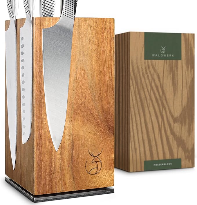 WALDWERK Magnetic Knife Holder Made of Acacia Wood - 360 degree rotatable Knife Block Without Knives - Knife Block - Knife Holder - Magnetic Knife Block - Knife Storage - Knife Magnet Organizer