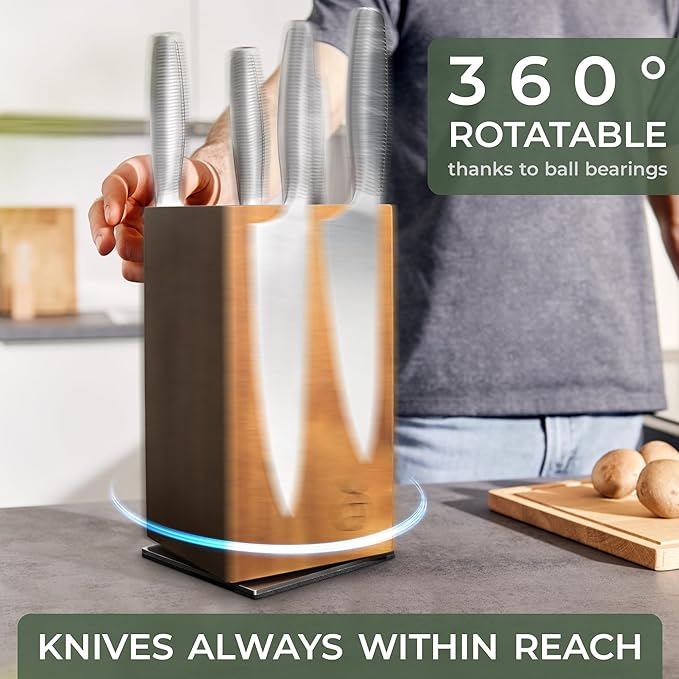 WALDWERK Magnetic Knife Holder Made of Acacia Wood - 360 degree rotatable Knife Block Without Knives - Knife Block - Knife Holder - Magnetic Knife Block - Knife Storage - Knife Magnet Organizer
