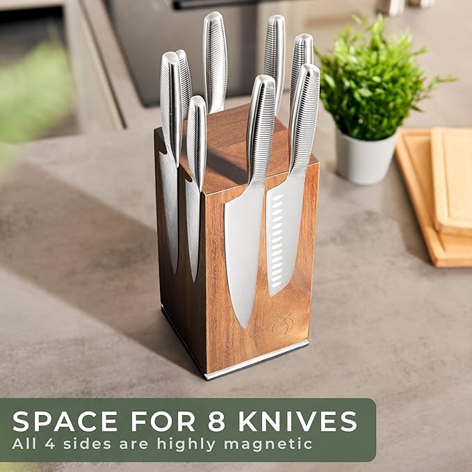 WALDWERK Magnetic Knife Holder Made of Acacia Wood - 360 degree rotatable Knife Block Without Knives - Knife Block - Knife Holder - Magnetic Knife Block - Knife Storage - Knife Magnet Organizer