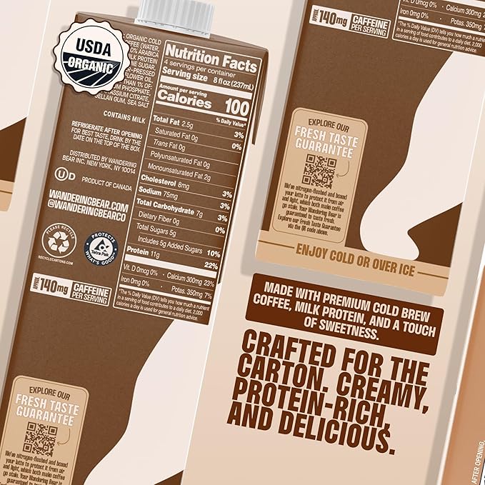 Wandering Bear Double Latte Organic Cold Brew Coffee - 32 fl oz, 3 Pack