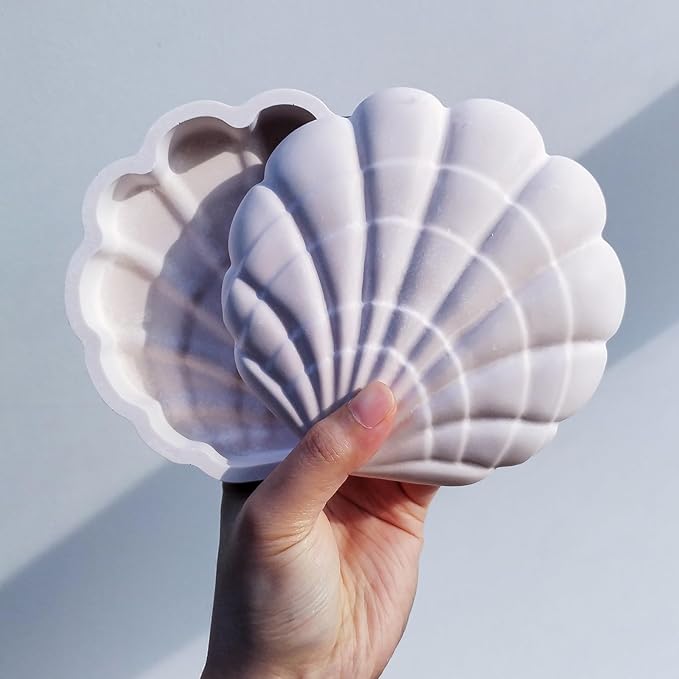 Wehous Seashell Box Resin Molds with Lid, 3D Shell Shape Storage Container Box Silicone Molds for Epoxy Resin Concrete, Marine Jewelry Holder Trinket Organizer Tray Mold DIY Art Casting Craft Decor