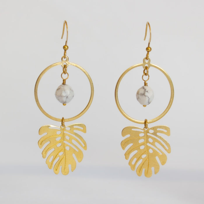 White Howlite Leaf Earrings