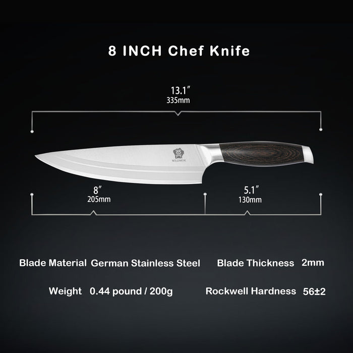 WILDMOK Chef Knife 8 Inch, German Steel Kitchen Knives Chef's Knives with Pakka Wood Handle, Gift Box