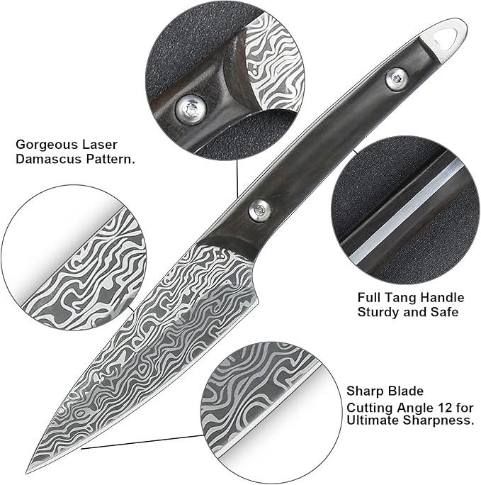 WILDMOK Fruit Knife Carving knives Stainless Steel 3.3 Inch Utility Knife Fruit and Vegetable Cutting Paring Kitchen Knife with Leather Case (B)