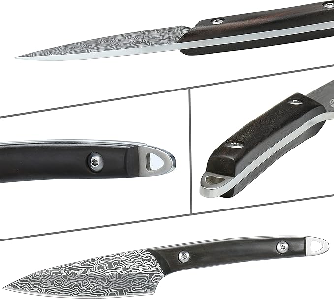 WILDMOK Fruit Knife Carving knives Stainless Steel 3.3 Inch Utility Knife Fruit and Vegetable Cutting Paring Kitchen Knife with Leather Case (B)