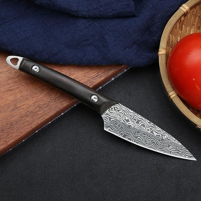 WILDMOK Fruit Knife Carving knives Stainless Steel 3.3 Inch Utility Knife Fruit and Vegetable Cutting Paring Kitchen Knife with Leather Case (B)