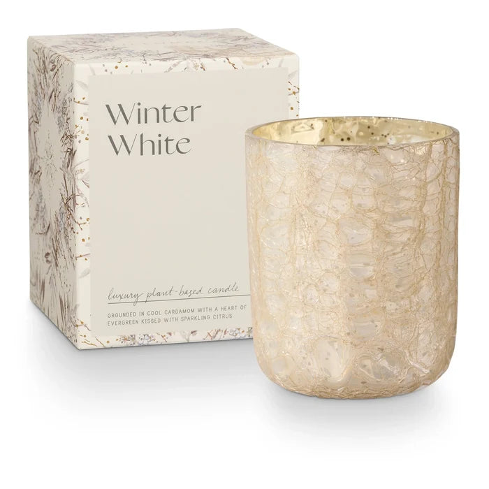 Winter White Boxed Crackle Glass Candle - Small