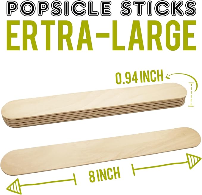 WISYOK 8'' Jumbo Craft Sticks, 42pcs, Birtch Wood