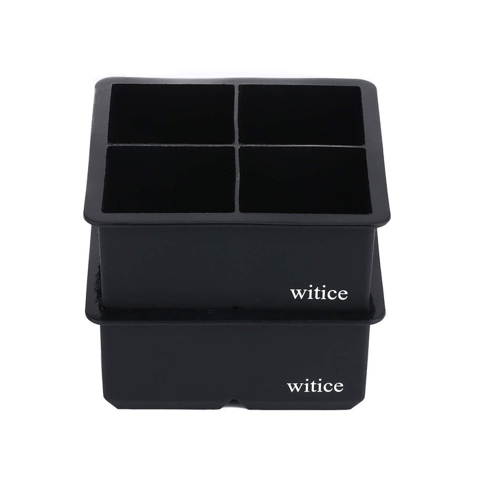 witice Large Ice Cube Trays Silicone (2.5-Inches) - Whiskey Ice Cube Mold, With Easy Release Ice Cubes for Whiskey and For Cocktail,Food Grade (Black 2 Tray)