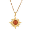 Women's Stainless Steel Necklace with 18K Gold Plated Sun Pendant, Orange Acrylic Stone, Adjustable Chain, Unique Design