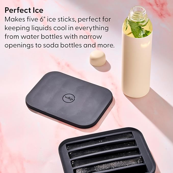 W&P Peak Silicone Water Bottle Ice Tray w/ Protective Lid | Charcoal| Easy to Remove Ice | Food Grade Premium Silicone | Dishwasher Safe, BPA Free