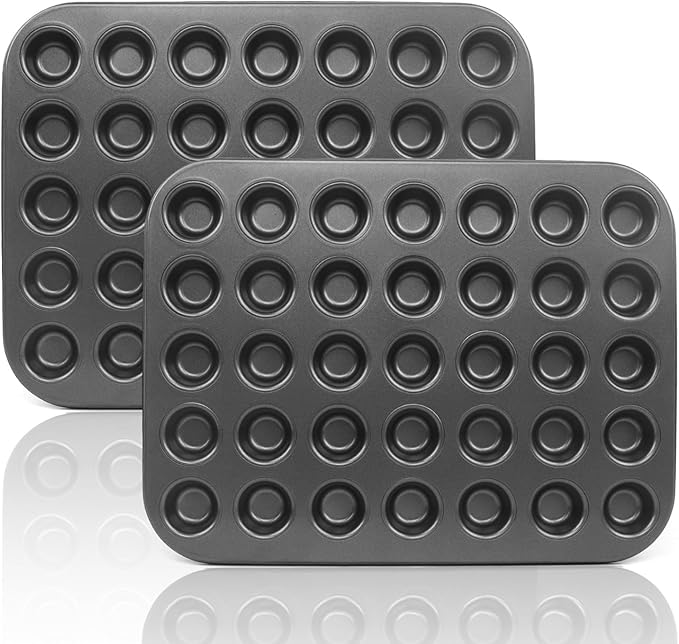 Wuqoioo Muffin Pan, 2 Pcs 35 Cup Cupcake Pan Muffin Tin Non Stick Muffin Pan Steel Mini Muffin Tin For Baking Cheesecake Tailgate Party Supplies, Dishwasher Safe, 13.8 X 10.4 X 0.8 Inches