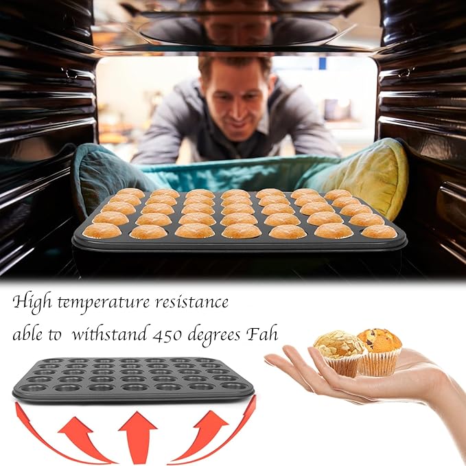 Wuqoioo Muffin Pan, 2 Pcs 35 Cup Cupcake Pan Muffin Tin Non Stick Muffin Pan Steel Mini Muffin Tin For Baking Cheesecake Tailgate Party Supplies, Dishwasher Safe, 13.8 X 10.4 X 0.8 Inches