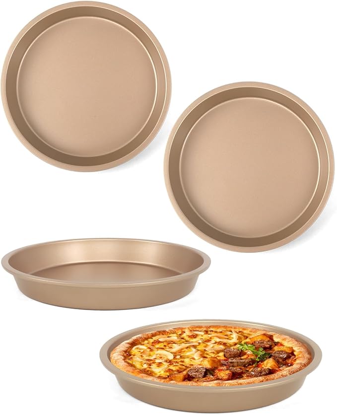Wuqoioo Round Cake Pans, 4 Pack 9" Nonstick Baking Cake Pans Circle Cake Pan For Birthday Wedding Christmas, Steaming Serving (Gold)