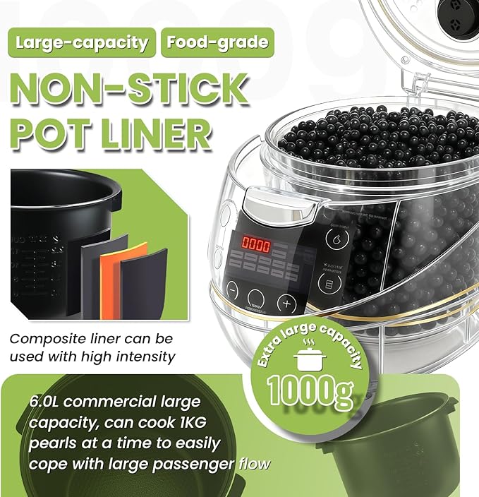 YIRCELOM 6L Boba Cooker Commercial, Automatic Boba Maker Machine