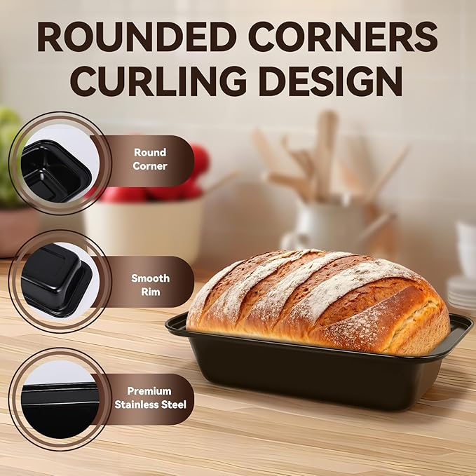 Yoehka 6 Pack Bread Pan Set, Non-Stick 8×4 Carbon Steel Loaf Pans, Black