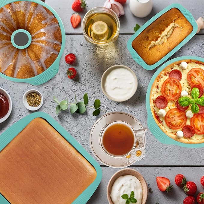 Yumatouch 32 Pieces Silicone Baking Pans Set, Nonstick Bakeware Set for Kitchen Oven, Silicone Cake Molds, Round/Square Cake Pan, Baking Sheet, Loaf Pan, Donut Muffin Pans