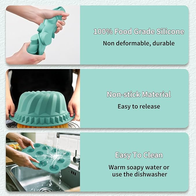 Yumatouch 32 Pieces Silicone Baking Pans Set, Nonstick Bakeware Set for Kitchen Oven, Silicone Cake Molds, Round/Square Cake Pan, Baking Sheet, Loaf Pan, Donut Muffin Pans