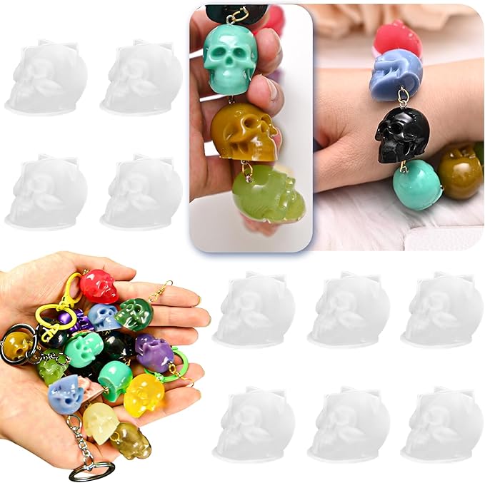 ZQYSING Skull Crafting Molds, Set of 10 Halloween Skull Resin Molds