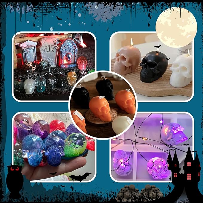 ZQYSING Skull Crafting Molds, Set of 10 Halloween Skull Resin Molds