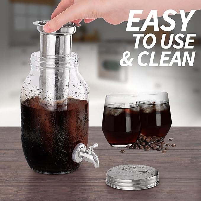 Zulay Kitchen 1.5 Liter Cold Brew Coffee Maker with EXTRA-THICK Glass Carafe & Stainless Steel Mesh Filter - Premium Iced Coffee Maker, Cold Brew Pitcher & Tea Infuser