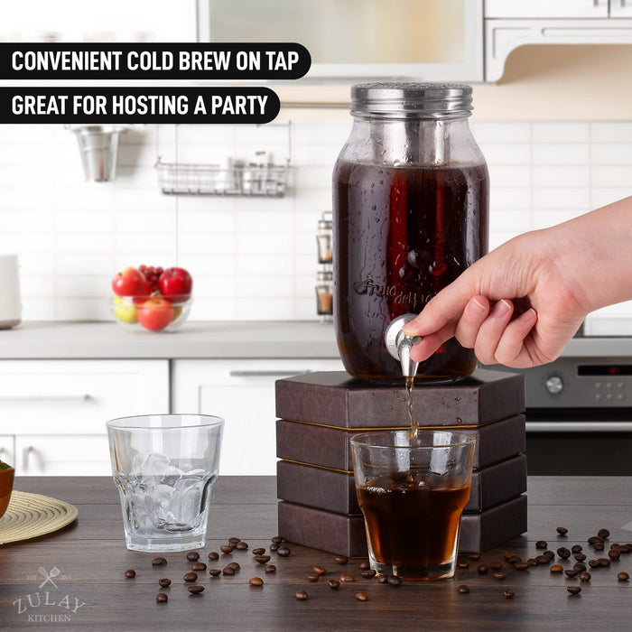 Zulay Kitchen 1.5 Liter Cold Brew Coffee Maker with EXTRA-THICK Glass Carafe & Stainless Steel Mesh Filter - Premium Iced Coffee Maker, Cold Brew Pitcher & Tea Infuser